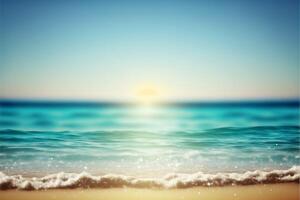 das Sonne ist Rahmen Über das Ozean auf das Strand. generativ ai. foto