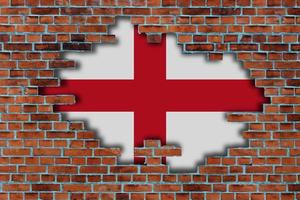 3d Flagge von England hinter das gebrochen alt Stein Mauer Hintergrund. foto