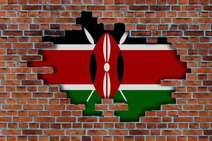 3d Flagge von Kenia hinter das gebrochen alt Stein Mauer Hintergrund. foto