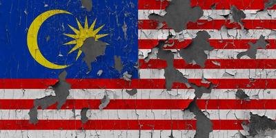 3d Flagge von Malaysia auf ein alt Stein Mauer Hintergrund. foto