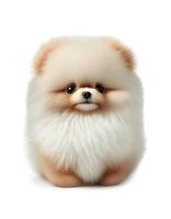 flauschige klein Baby Hund Plüsch Spielzeug auf Weiß Hintergrund, erstellt mit generativ ai foto