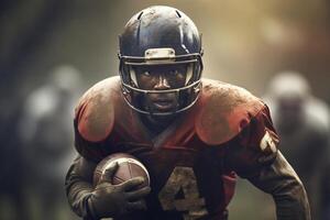 amerikanisch Fußball Spieler holdng ein Ball, erstellt mit generativ ai foto