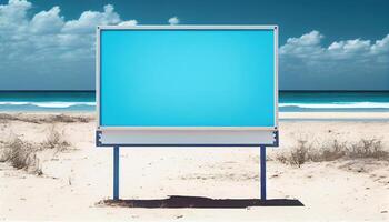 leeren Plakatwand auf das tropisch Strand, erstellt mit generativ ai foto