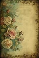 Antiquität Papier mit Rose Rahmen Hintergrund, erstellt mit generativ ai foto