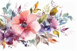 Aquarell Blumen Rand auf Weiß zum Karten oder Entwürfe. ai generiert foto