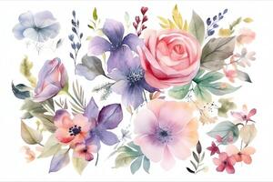 Aquarell Blumen- Strauß zum Hochzeiten und Mode. ai generiert foto