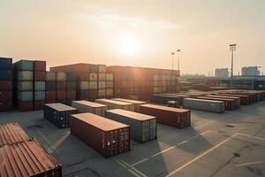 Chinesisch Ladung Versand Container im Hafen zum Produktion, Lieferung, und Transport von Waren. ai generiert foto