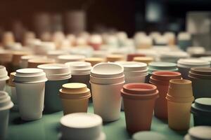Digital Bild von Einweg Kaffee Tassen. ai generiert foto