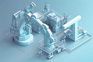 modern Fabrik Maschinen mit Roboter Hand zum industriell 4.0. ai generiert foto