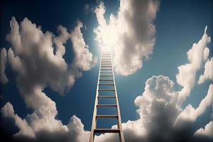 Treppe führen oben zu paradiesisch Himmel zu das Licht. neural Netzwerk generiert Kunst foto
