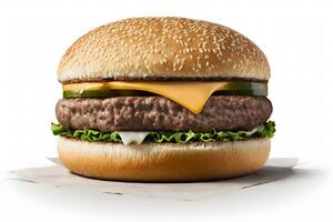Burger auf Weiß Hintergrund. neural Netzwerk ai generiert foto