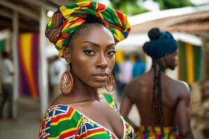 Porträt von ein schön afrikanisch Frau. neural Netzwerk ai generiert foto
