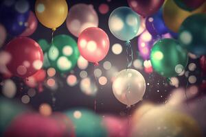 Hintergrund von Urlaub Luftballons und Konfetti. neural Netzwerk ai generiert foto