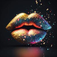 abstrakt Frau Neon- Lippen mit funkeln. Kuss, Schönheit Konzept. ai foto