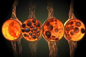 3d Illustration von Stufen von Beste vitelliform Makula Dystrophie. ai generiert foto