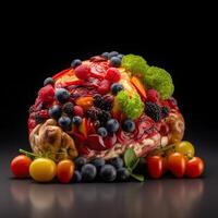 Mensch Gehirn gemacht von Früchte und Gemüse. ai generiert foto