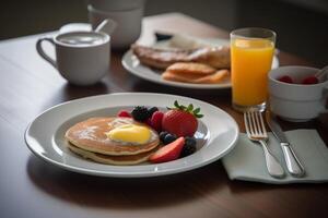 amerikanisch Frühstück Essen Speisekarte. ai generiert. foto