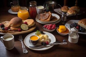 amerikanisch Frühstück Essen Speisekarte. ai generiert. foto