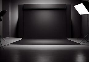 dunkel Foto Studio, schwarz Hintergrund zum Produkt Präsentation - - ai generiert Bild