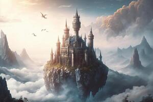 ai generativ ein Fantasie Schloss im das Wolke foto