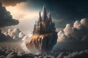 ai generativ ein Fantasie Schloss im das Wolke foto
