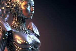 Retrofuturismus metallisch Humanoid Roboter Mädchen. generativ ai. foto