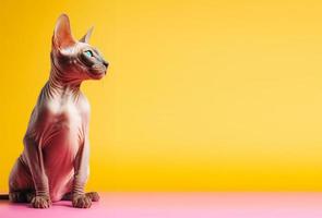 Sphynx Katze Porträt. isoliert auf ein Gelb Hintergrund. mit Kopieren Raum. generieren ai foto