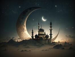 Moschee islamisch Ramadan Mond Hintergrund dunkel filmisch Hintergrund ai generiert foto