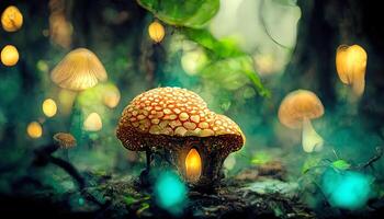 überraschend Pilz Hintergrund ,Fantasie Hintergrund, 4k, Pilz Licht, Fantasie Pilz, Dschungel. generativ ai foto