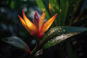 Fantasie exotisch tropisch Blumen. schön Urwald Blumen- Hintergrund. generativ ai foto