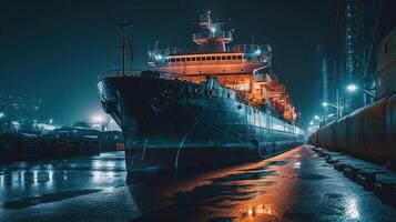 Eisbrecher Schiff im das arktisch beim Nacht , generiert ai Bild foto