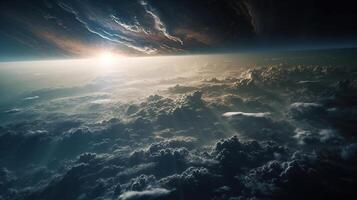 enorm Sturm Über Jupiter, filmisch Beleuchtung, ai generiert Bild foto