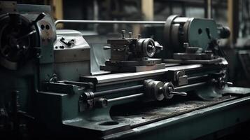 Schneiden Maschine im Metall Arbeitsplatz, ai generiert Bild foto
