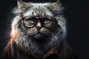 alt Katze mit Brille Illustration ai generiert foto