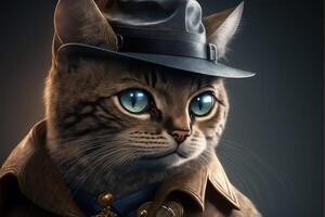 Inspektor Gadget schön Katze Illustration ai generiert foto