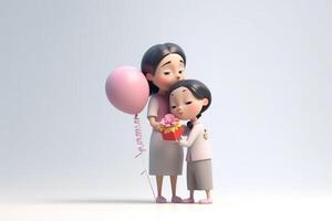 glücklich Mutter Tag, Mutter mit Kind 3d Illustration auf isoliert Hintergrund generativ ai foto