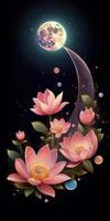 Rosa Lotus mit Mond und Sterne Design, erzeugen ai foto