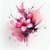 Aquarell Gemälde von ein Rosa Blume auf ein Weiß Hintergrund. generativ ai. foto