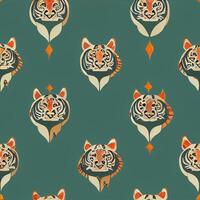 Muster von ein Tiger auf ein Grün Hintergrund. generativ ai. foto