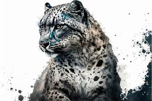 Aquarell Gemälde von ein Schnee Leopard. generativ ai. foto