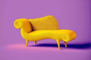 Gelb Stuhl Sitzung auf oben von ein lila Boden. generativ ai. foto