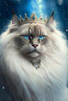 Katze mit ein Krone auf es ist Kopf. generativ ai. foto