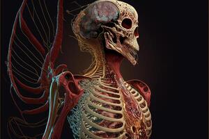 Modell- von ein Mensch Skelett auf ein schwarz Hintergrund. generativ ai. foto