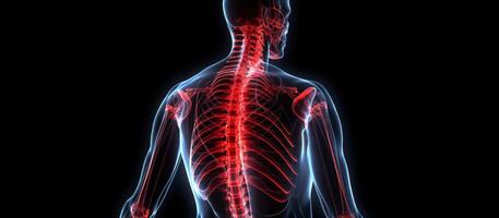 medizinisch Diagramm Rücken Mensch mit Platz zu Text Kopieren Raum auf schwarz Hintergrund generativ ai foto