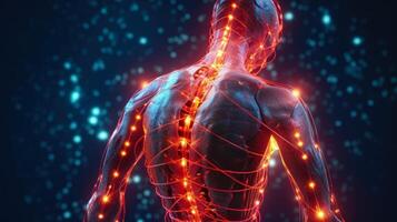 Mensch nervös System, Anatomie Röntgen Mensch Körper zurück Aussicht generativ ai foto
