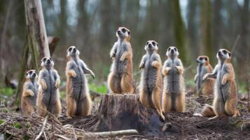 komisch Erdmännchen Familie generativ ai foto