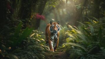 Tiger im das Urwald ai generiert foto