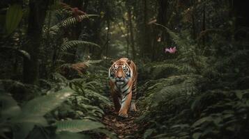 Tiger im das Urwald ai generiert foto