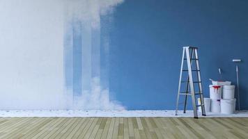 3D-Rendering-Bild des Malens der Wand blau in einem leeren Raum foto