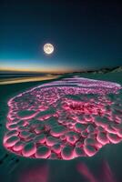 Strand beim Nacht mit ein voll Mond im das Himmel. generativ ai. foto